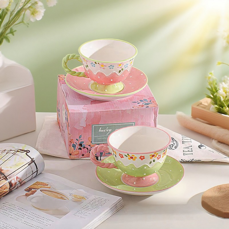 Korean Tea Set - Koreaanse stijl handgeschilderde bloemmotief keramische koffiekop