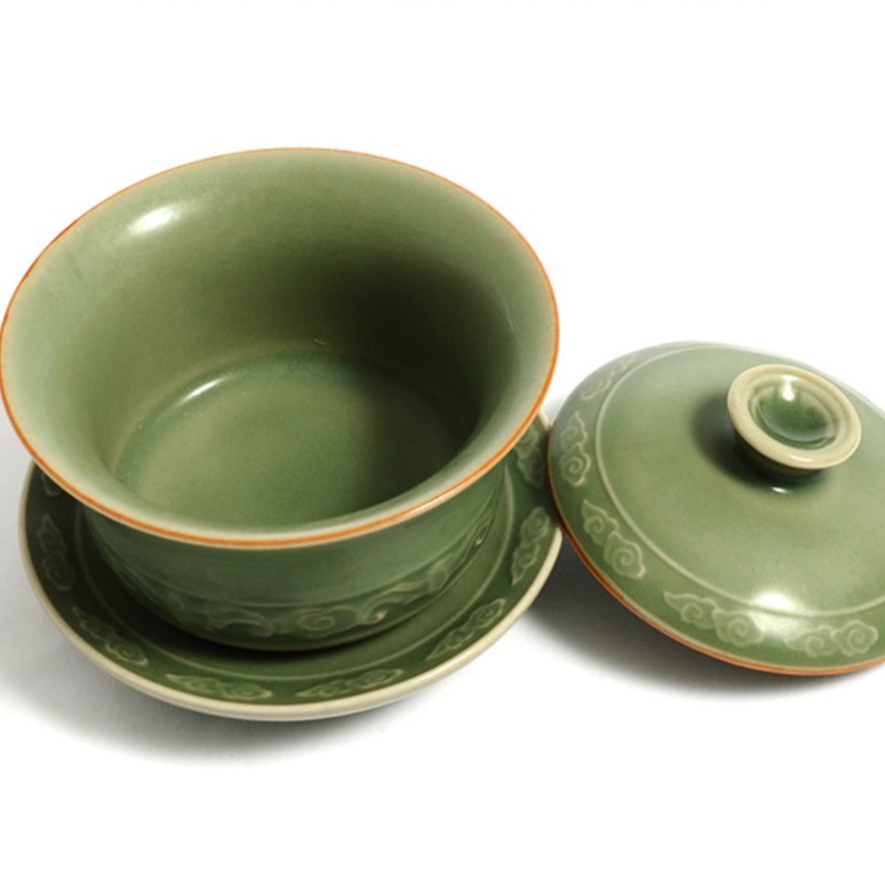 Celadon Ceramic Cup - Hoogwaardige celadon Gaiwan creatief handgemaakt gegraveerd