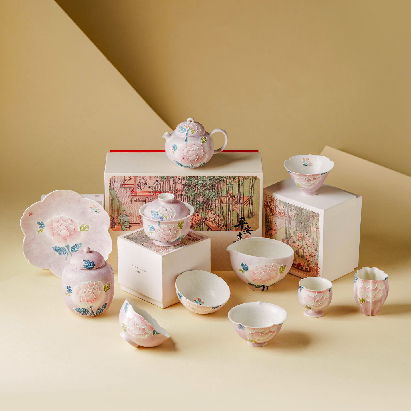 Handgeschilderde vintage pioen - Korean Tea Set recensie en prijs